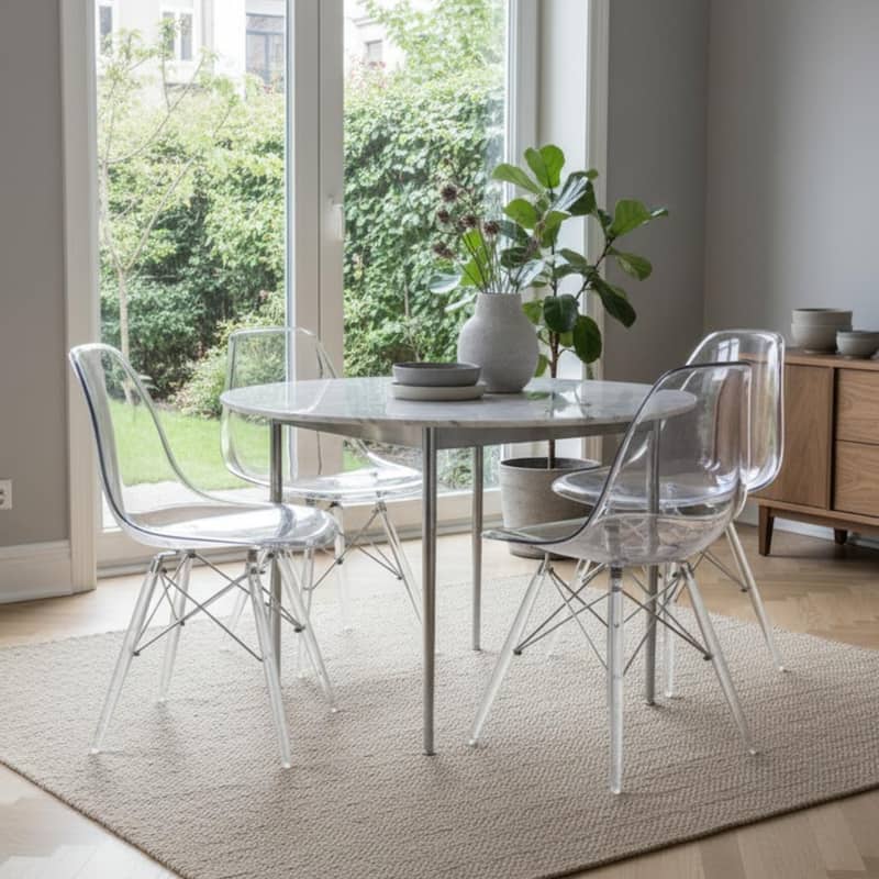 Crescro Plastic Accent Dining Chair with Eifel Legs and Metal Support Side Chair for Home Offices, or Cafes (Set of 4)