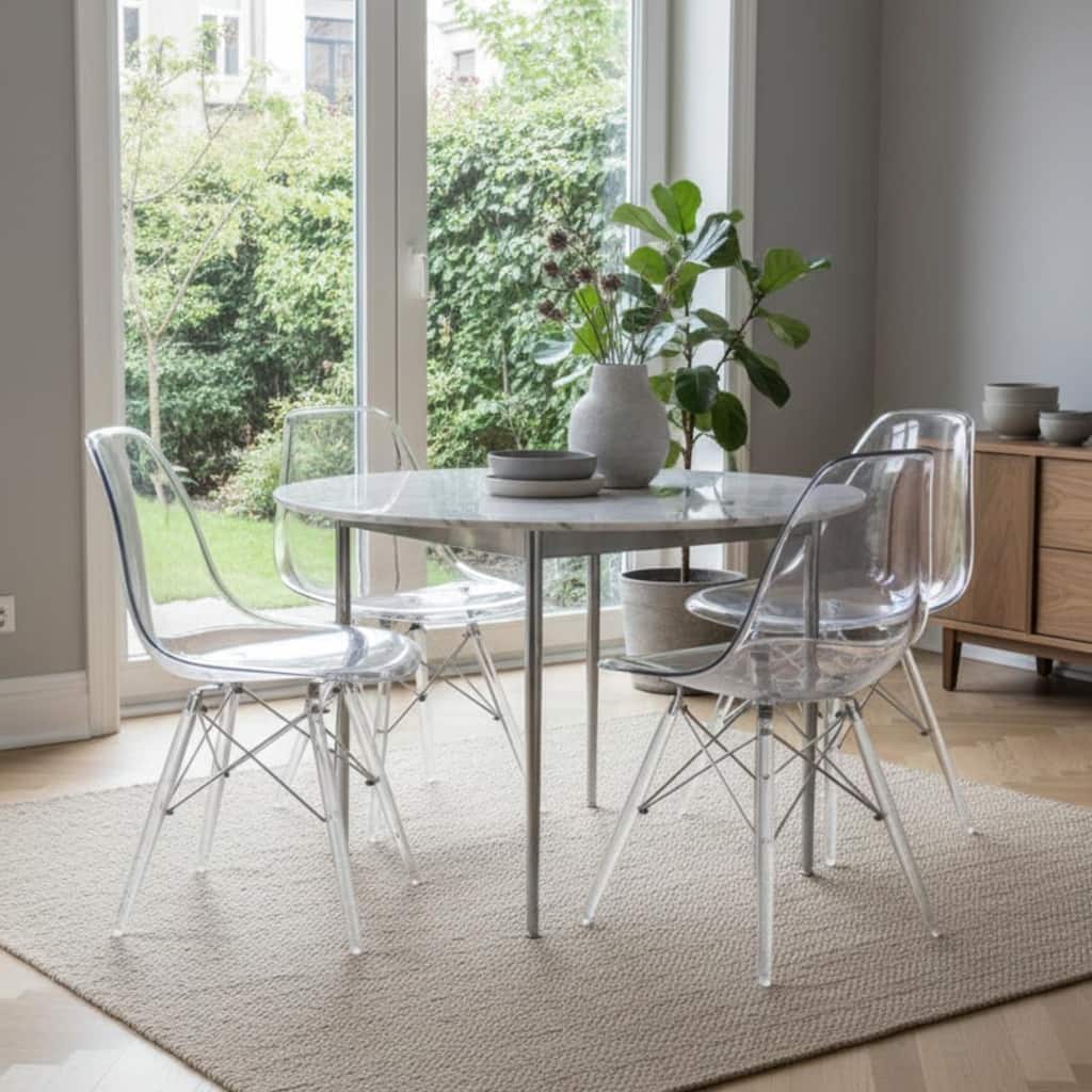 Crescro Plastic Accent Dining Chair with Eifel Legs and Metal Support Side Chair for Home Offices, or Cafes (Set of 4)