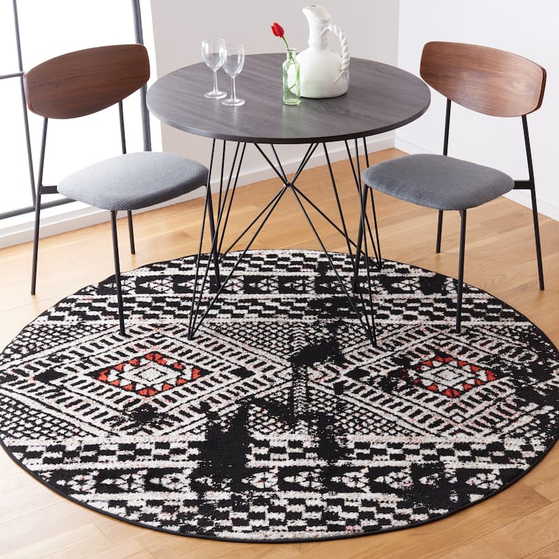 SAFAVIEH Adirondack Goldie Moroccan Boho Distressed Rug - 6' Round - Black/Light Grey
