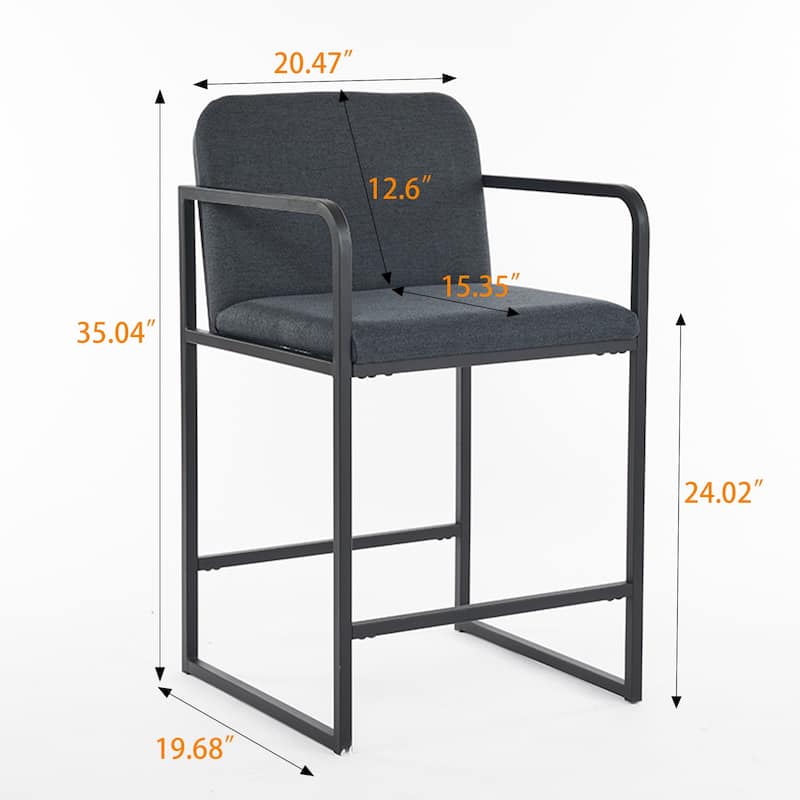 Set of 2 Dark Grey Fabric Dining Chair with Armrests and Metal Frame for Kitchen Island or Dining Room