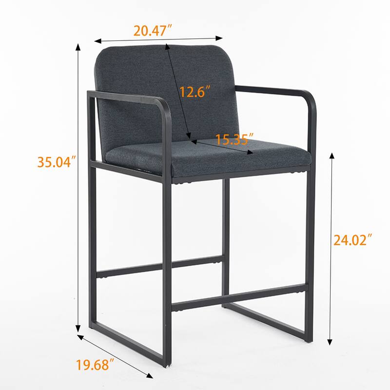 Upholstered Counter Height Bar Stool Set of 2, Armchair with Metal Frame
