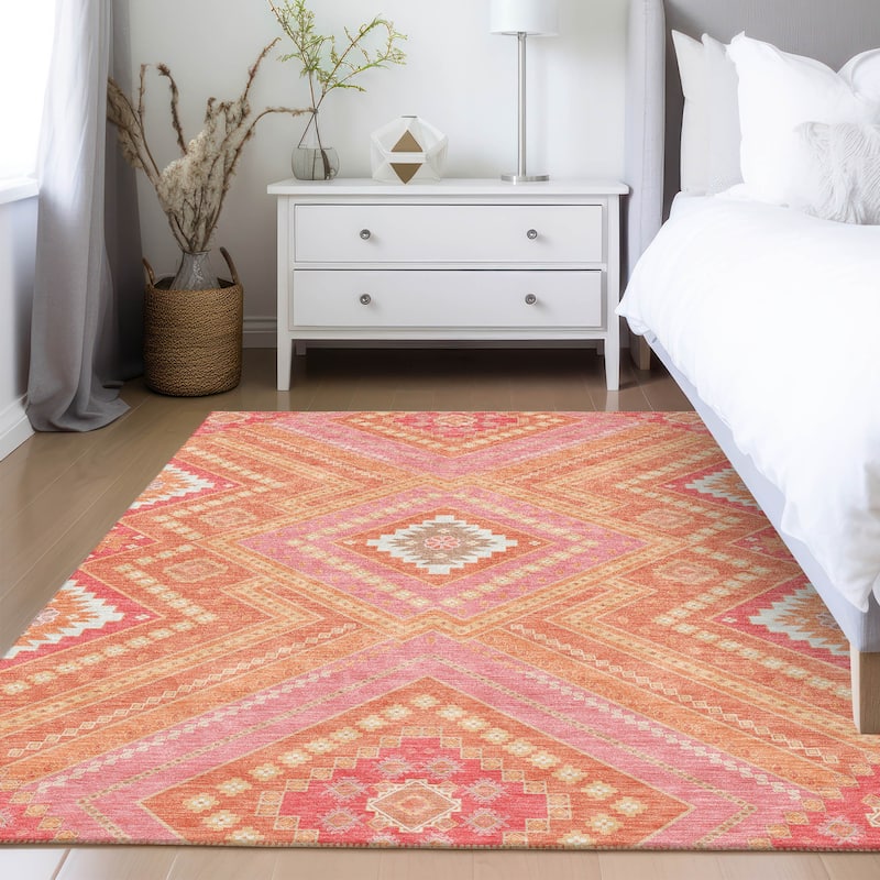 Machine Washable Indoor/ Outdoor Global Boho Chantille Rug