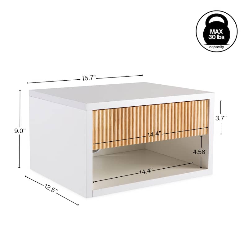 JONATHAN Y Ettore 15.71" Classic Contemporary Floating Wall Mounted Nightstand with Soft-Close Tambour Drawer and Cable Hole