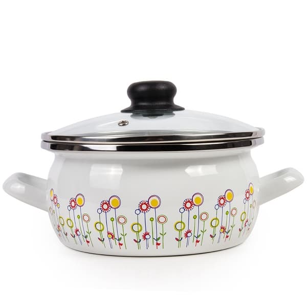 slide 2 of 4, STP Goods Enamel on Steel 5.3-quart Pot with a Glass Lid - Flowers