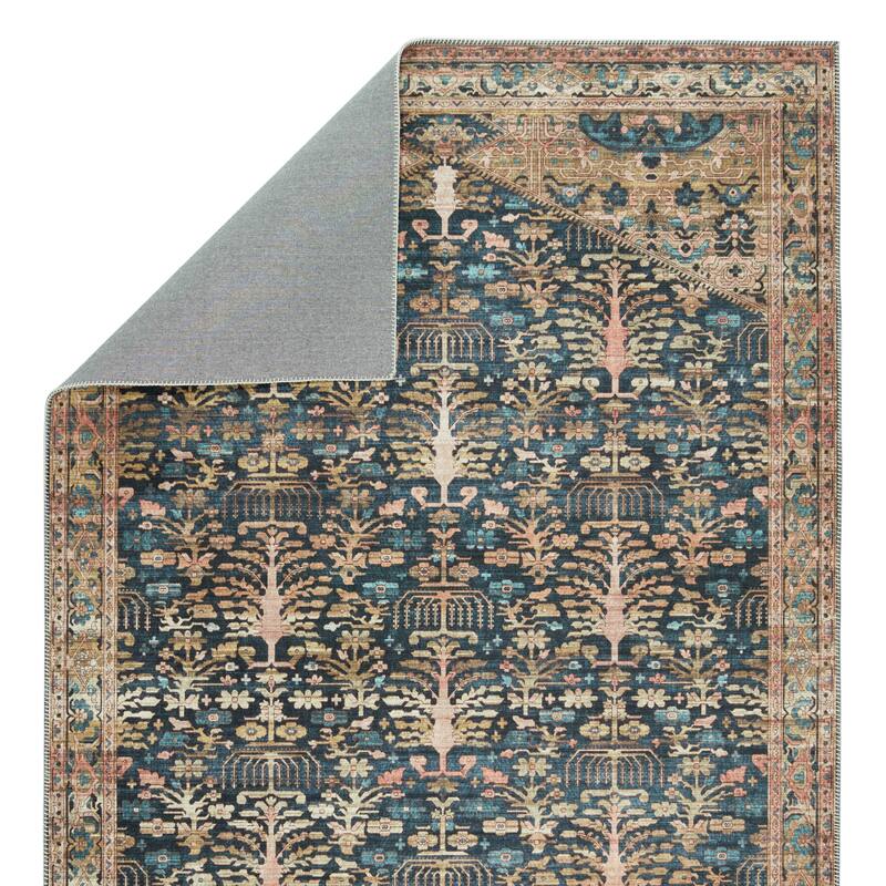 Jayven Machine Washable Medallion Blue/ Tan Area Rug