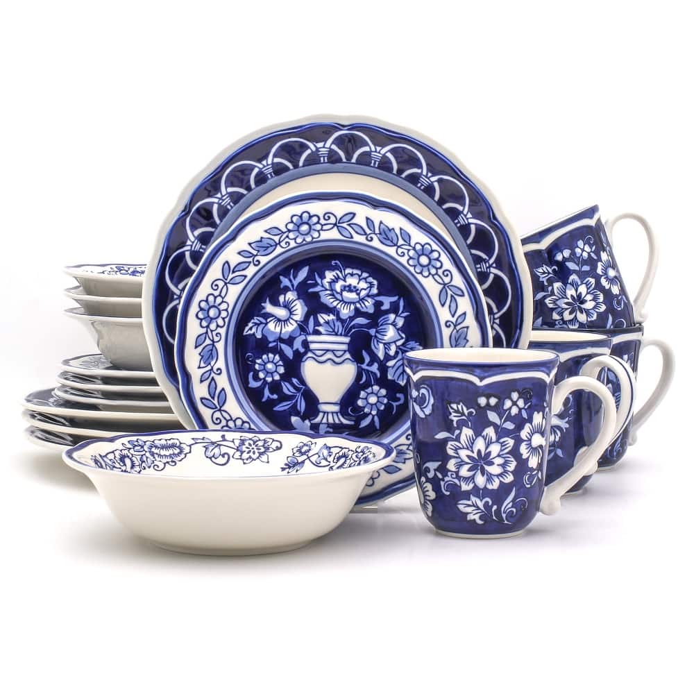 Euro Ceramica Blue Garden 16 Piece Dinnerware Set (Service for 4)