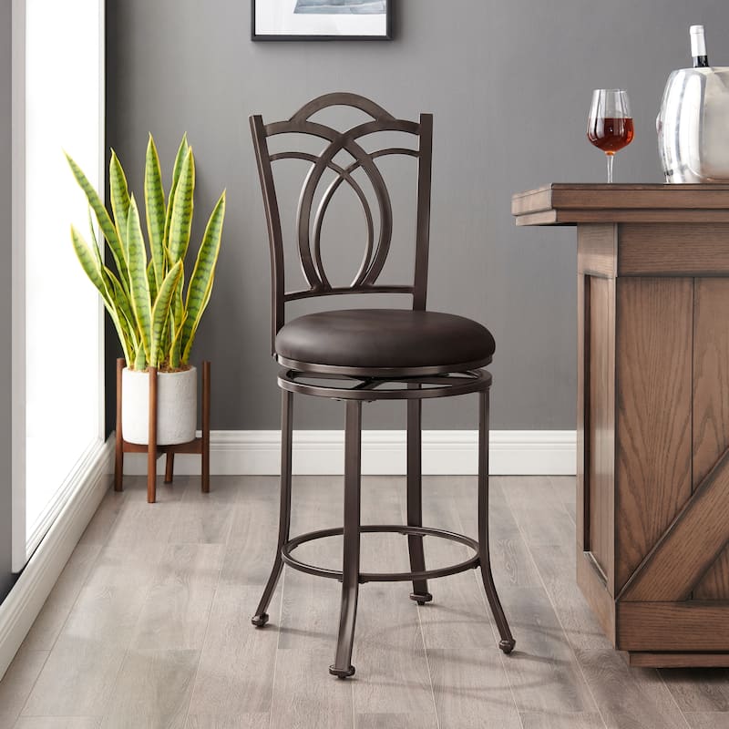 Linon Khalifah Brown Seat Metal Swivel Counter Stool