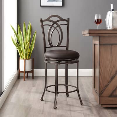Linon Khalifah Brown Seat Metal Swivel Counter Stool
