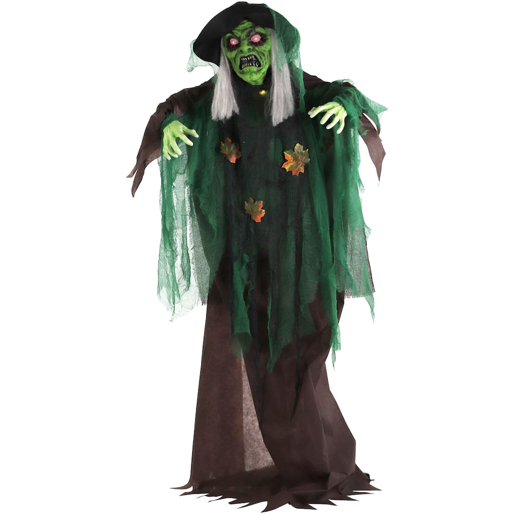 Haunted Hill Farm Animatronic Talking Forest Witch with Movement and Lights for Scary Halloween Decoration