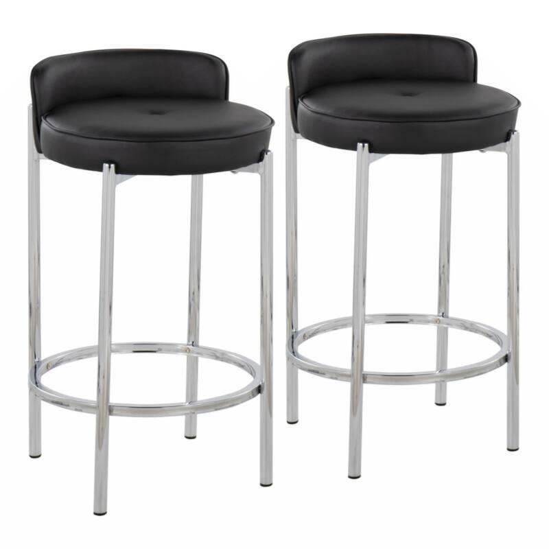 Contemporary Counter Stool in Metal and Faux Leather - Set of 2 - Grey