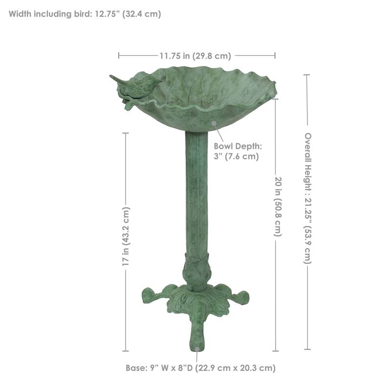 Autumnal Leaf Metal Bird Bath - Green Patina - 11.75 in