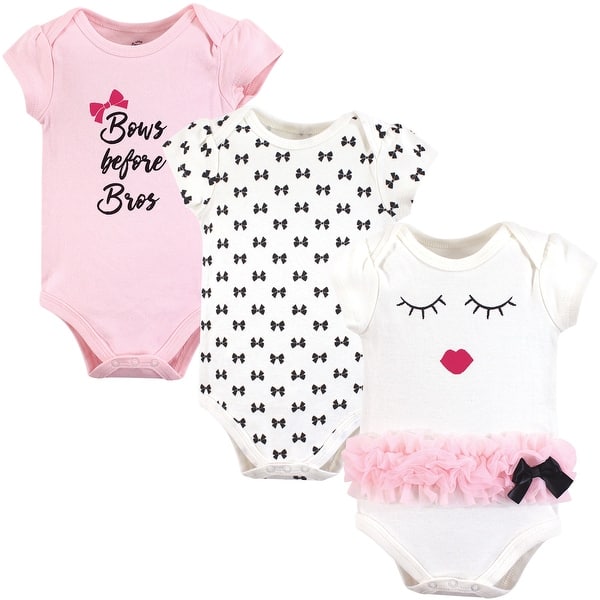 slide 1 of 1, Little Treasure Baby Girl Cotton Bodysuits 3pk, Bows 0-3 Months - Bows