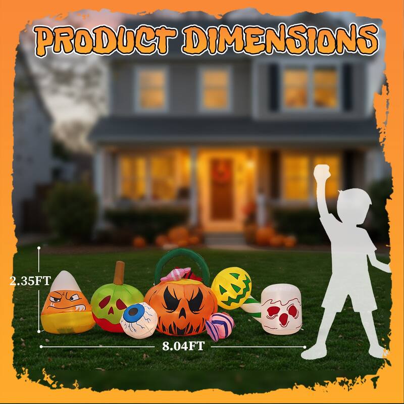 8FT Halloween Inflatable Outdoor Decoration with Ghosts Pumpkins Candy and LED Lights