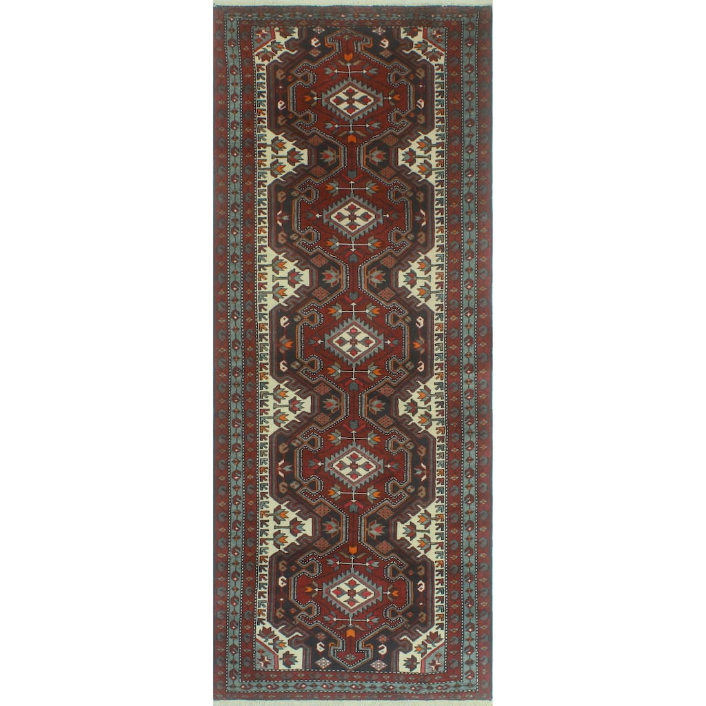 Fine Vintage Distressed Brent Red/Charcoal Runner - 3'8" x 9'10"
