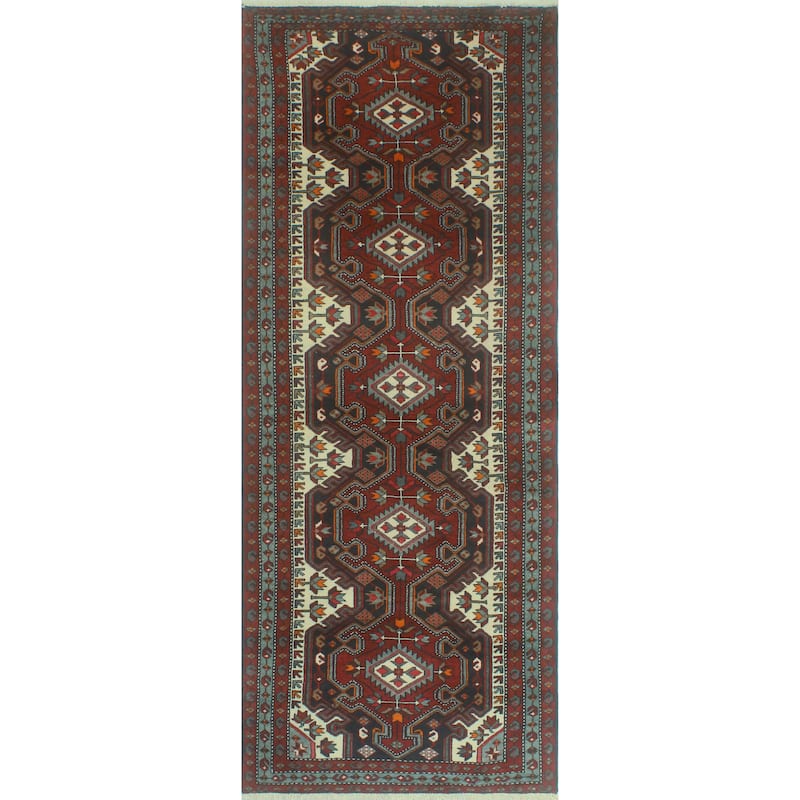 Fine Vintage Distressed Brent Red/Charcoal Runner - 3'8" x 9'10"