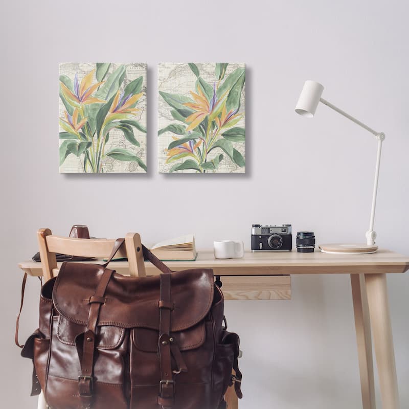 Stupell Flowers over Vintage Map Canvas Wall Art Design By June Erica Vess (Set of 2)