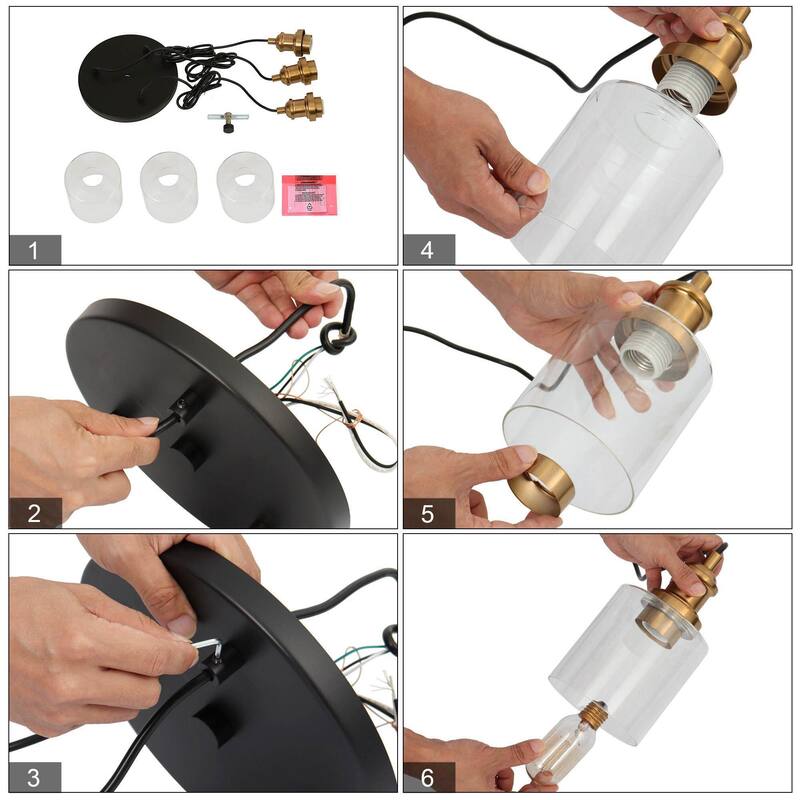 Modern 3 Light Cluster Pendant Light Black Gold with Clear Glass Shades - Gold&Black - Dia. 11.4"x H 8.5"