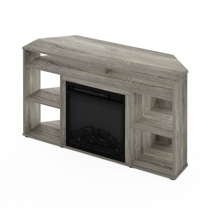 Furinno Jensen Corner TV Stand with Fireplace for TV up to 55 Inches