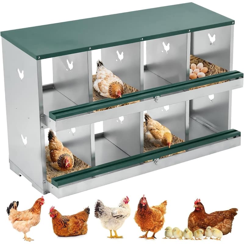 Wall-Mount or Free-Standing Metal Chicken Nesting Box for Backyard Coops, Green - Green 8 Compartments