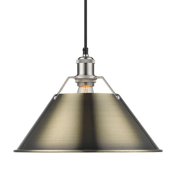 slide 1 of 1, Yep by Golden Lighting Orwell 1-light 14in Pendant in Pewter and Aged Brass shade - Silver