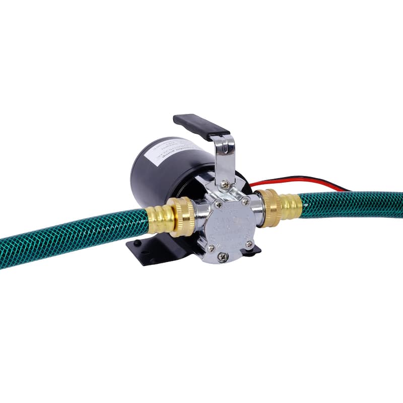 DC 12-Volt 330GPH Battery Powered Mini Portable Electric Utility Sump Transfer Water Pump with Water Hose Kit Black