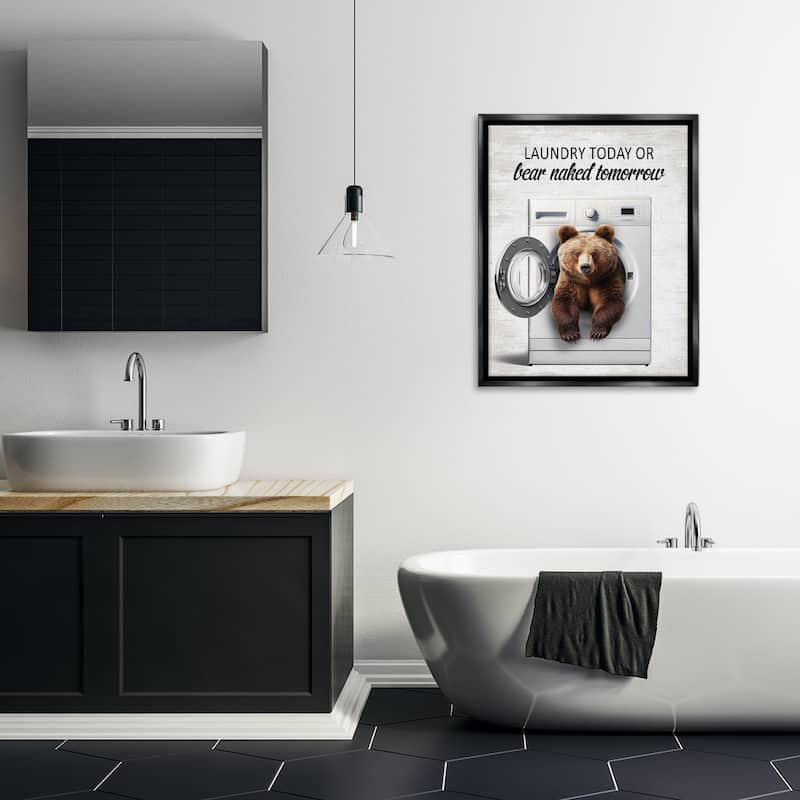 Stupell Bear Naked Funny Laundry Framed Floater Canvas Wall Art Design By Lettered and Lined