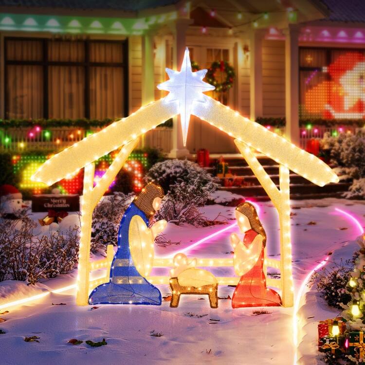 Multi-Color Metal Fabric Lighted 4ft Christmas Nativity Set with 272 LEDs - Multi Color - 4.7ft x 11" x 4 ft
