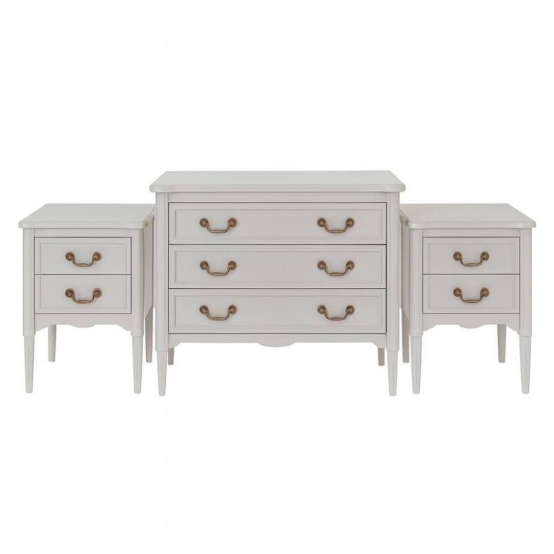 Design House Oxford 3-Piece Two Nightstands and One Chest Set with Antique Brass Hardware - Antique White
