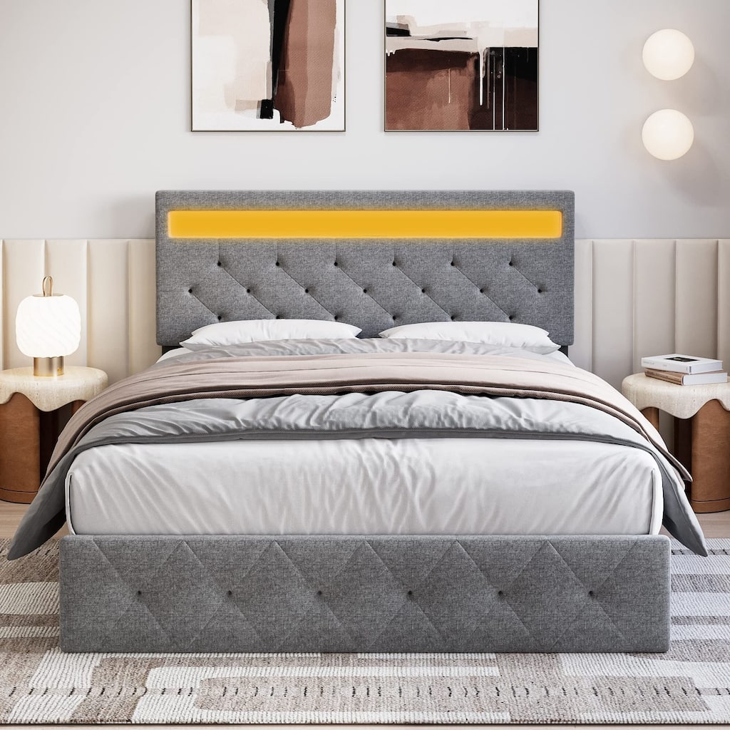 Bed Frame with LED Lights Headboard