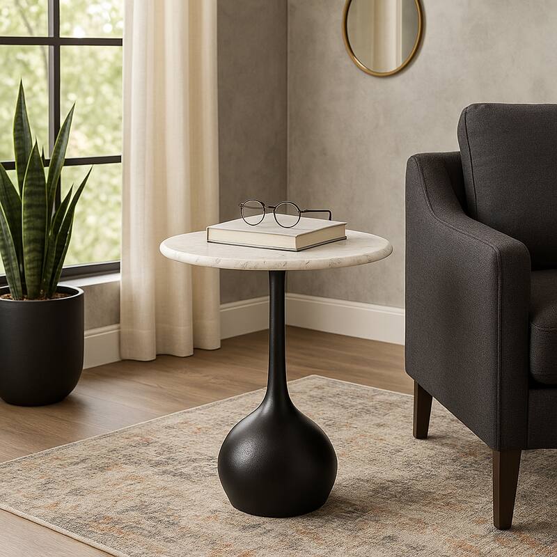 Round Accent Table - Marble Top with Ball Base - 21"