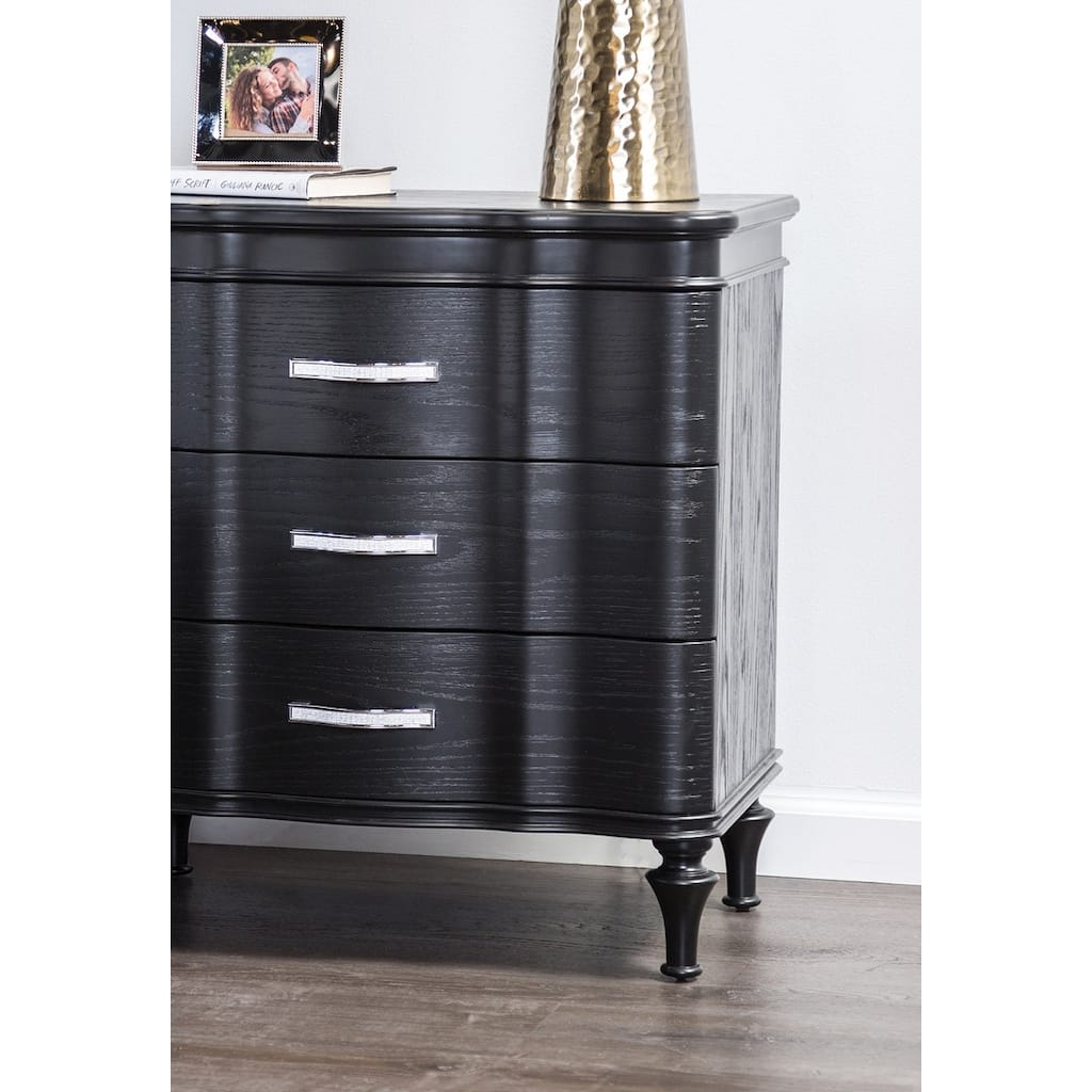 1pc Nightstand Exquisite Bedroom Black Solidwood Turned Wood Legs Bedside Table Furniture Curved Front Panels