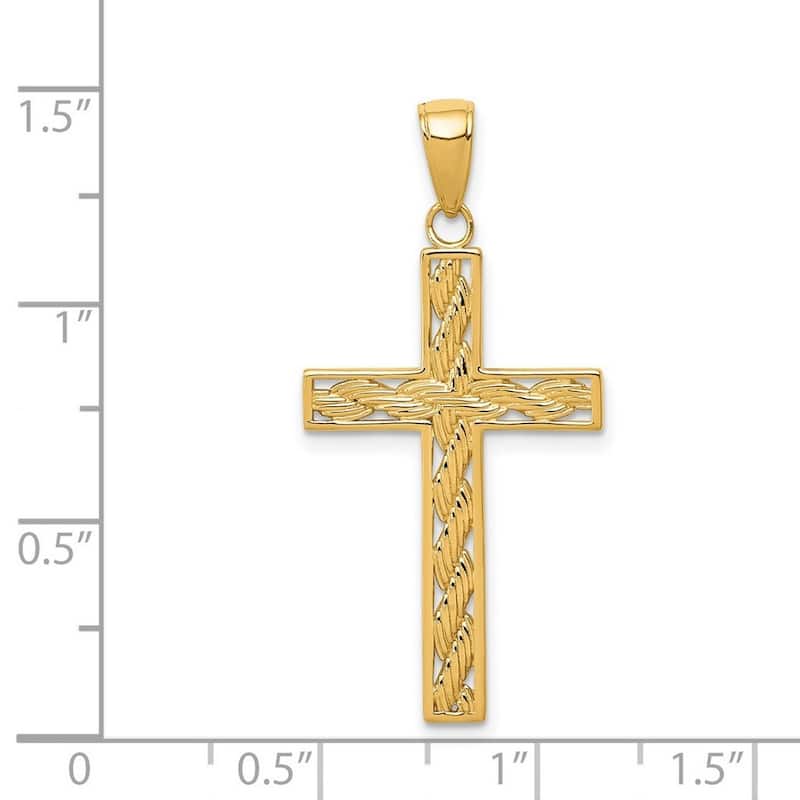 Curata 14k Yellow Gold 18" 26x17mm Solid Polished Rope Cross Necklace