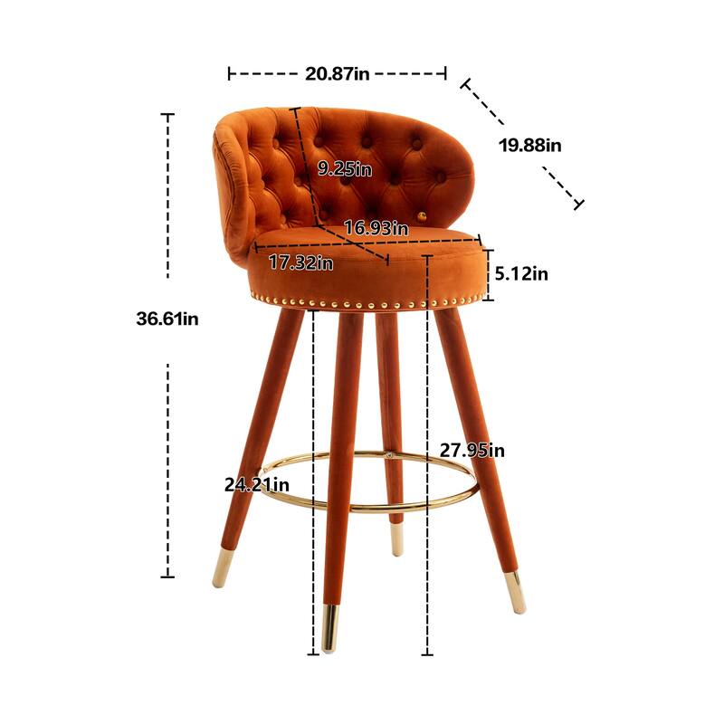HOMEFUN Counter Height Bar Stools Set of 2 for Kitchen Counter Solid Wood Legs with a fixed height of 360 degrees