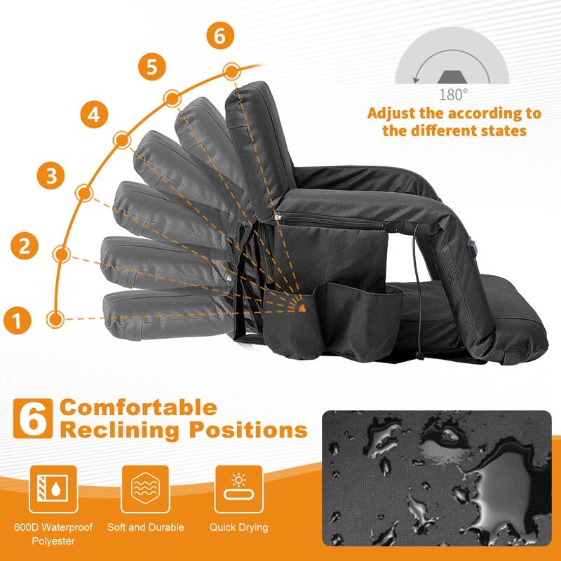 DoCred Heated Stadium Seat with Back and Arm, 6 Reclining Positions