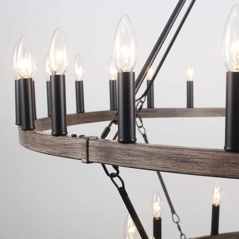 40-Light Candlestick Circle Wagon Wheel Chandelier 2-Tier Farmhouse Chandelier Lighting for Kitchen Island