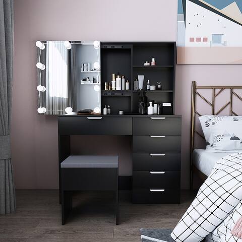 Dressing Table with 6 Drawers, 2 Shelves and 1 Mirror Cabinet