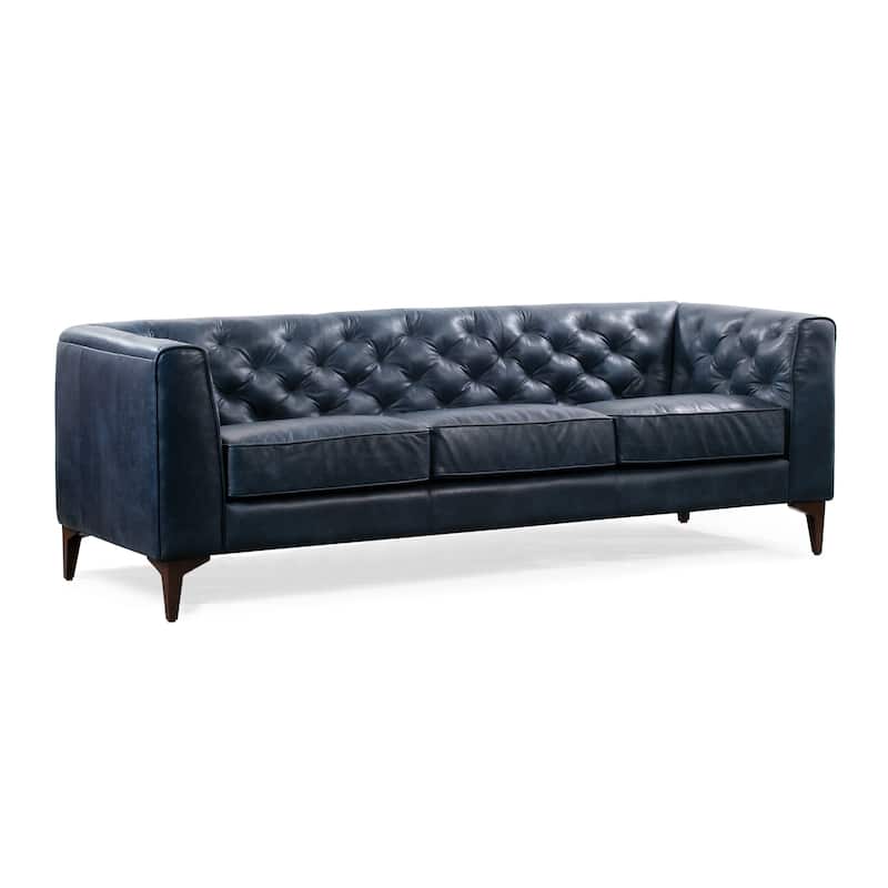 Poly & Bark Essex 89" Sofa - Full Grain Genuine Italian Leather - Midnight Blue