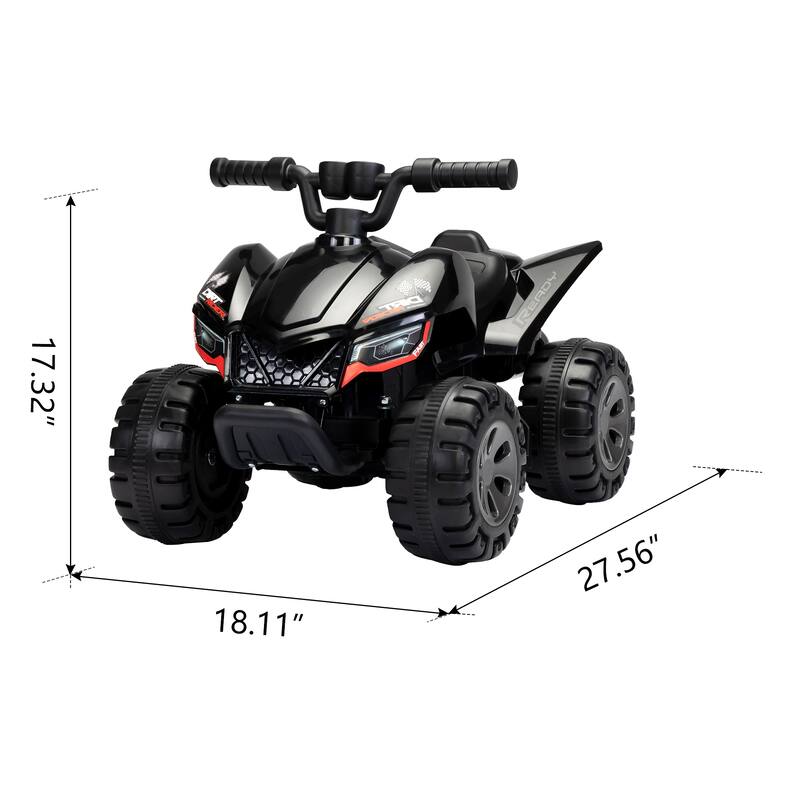 6V Battery Powered Electric Quad Car with Music, 4 Wheeled Ride on Car Toy, Durable Black Motor Vehicle Toy with USB
