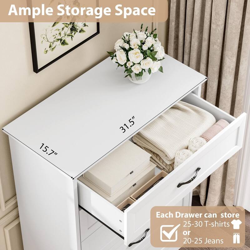5/6 Drawers Dresser for Bedroom,Chest of Drawers with Wide Metal Handle,Farmhouse Modern Wooden Dresser