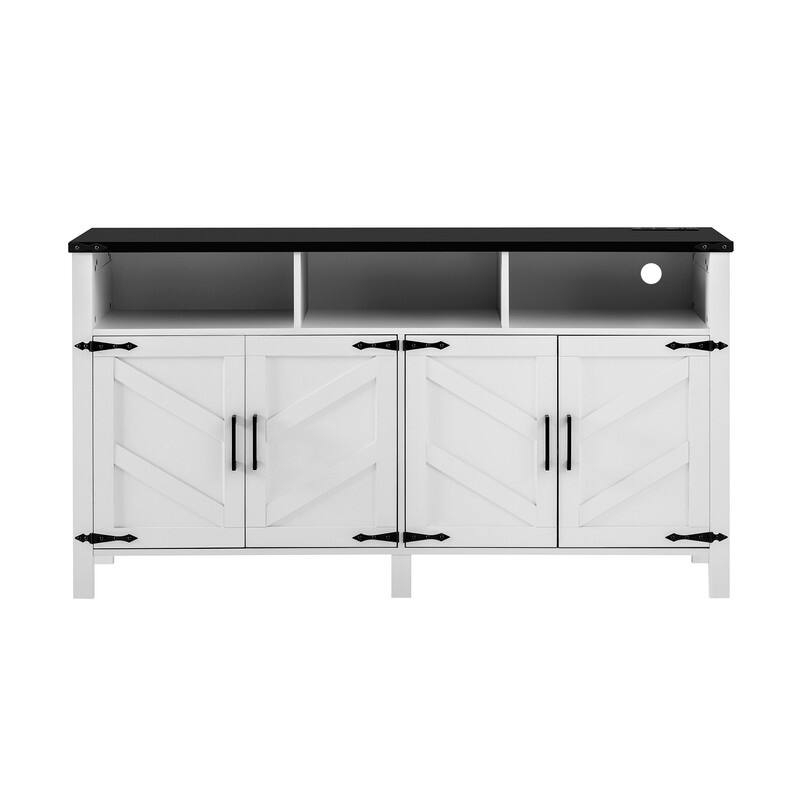 Modern 4-Door Sideboard Buffet with Power Outlets Adjustable Shelves and Half-Open Storage Design