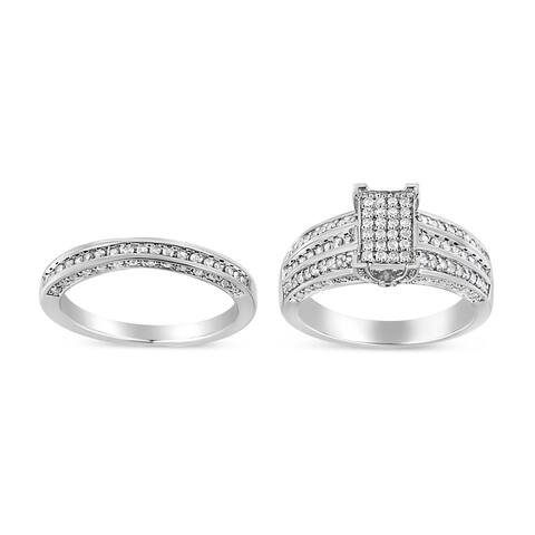 .925 Sterling Silver 3/4 Cttw Prong Set Round Diamond Composite Engagement Ring and Band Set (I-J Color, I3 Clarity)