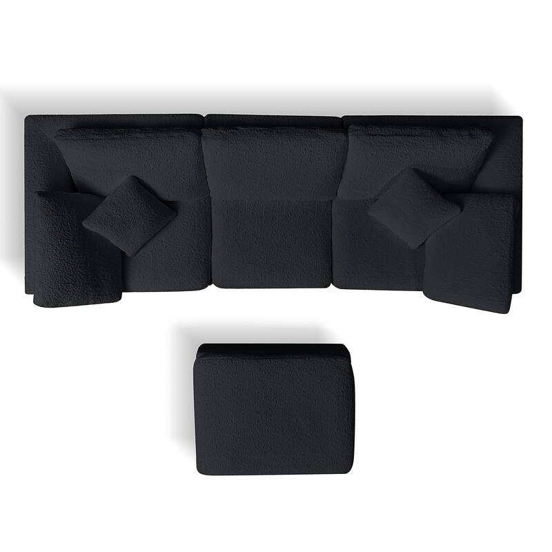 L-Shaped Convertible Cloud Sectional Sofa, Oversized Chenille Fabric Compressed Sofa, Modular 3 Seater Sofa with Ottoman