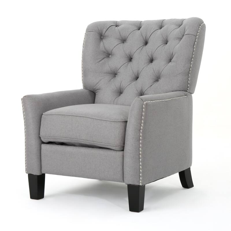 Modern Fabric Upholstered Push Back Recliner with Footrest, Rivet Decoration, Soft Thick Cushions.
