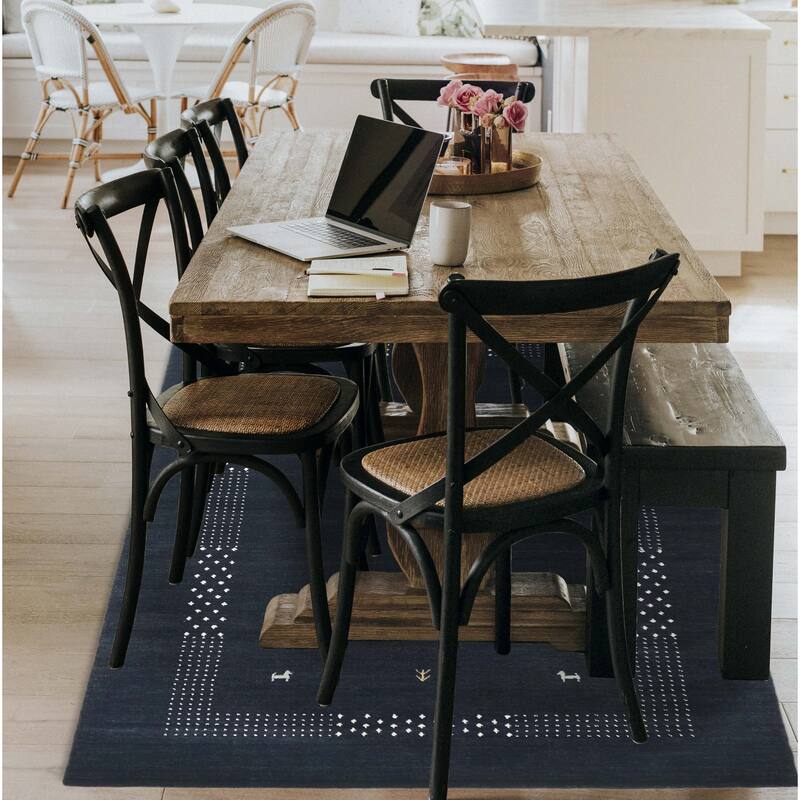 ECARPETGALLERY Hand Loomed Kashkuli Gabbeh Dark Navy Wool Rug - 4'10 x 7'8