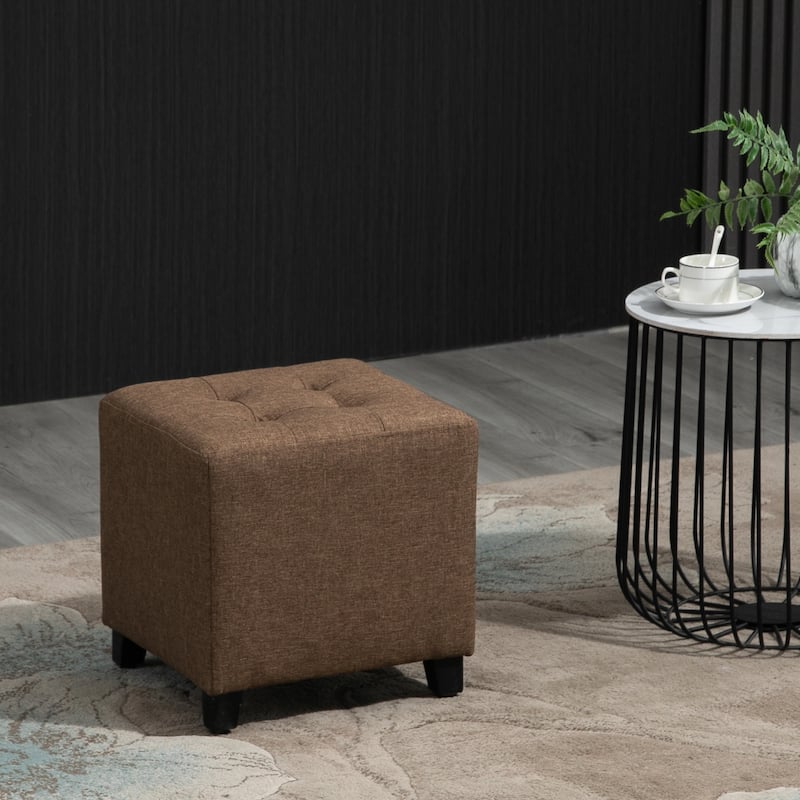 HOMCOM Tufted Ottoman Linen-Touch Fabric Upholstered Footrest Stool with Anti-Slip Pads