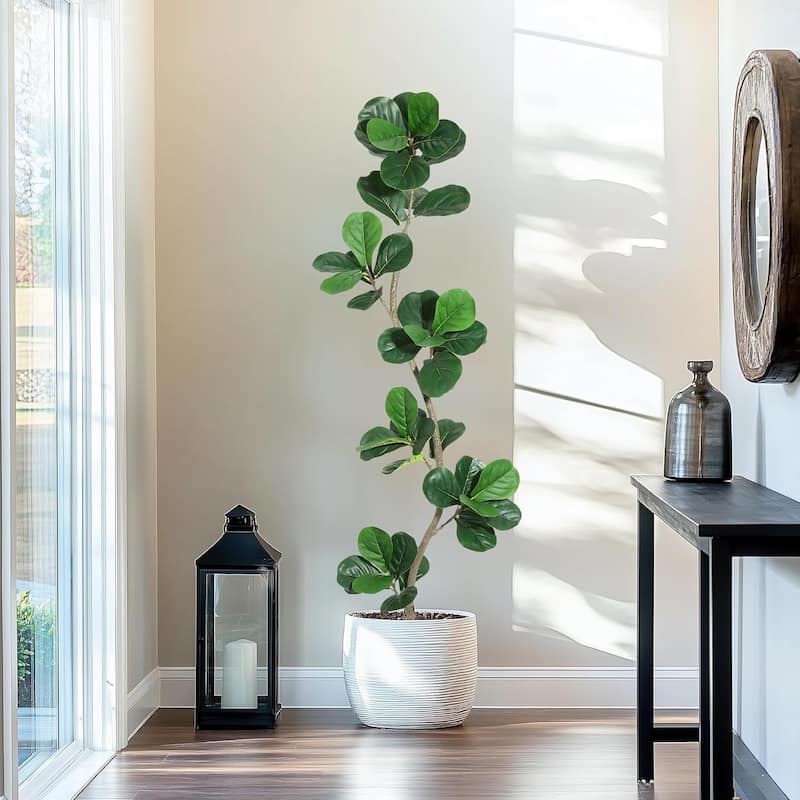 Artificial Fiddle Leaf Fig Tree, Fake Plant for Home Decor with Black Base - 6ft