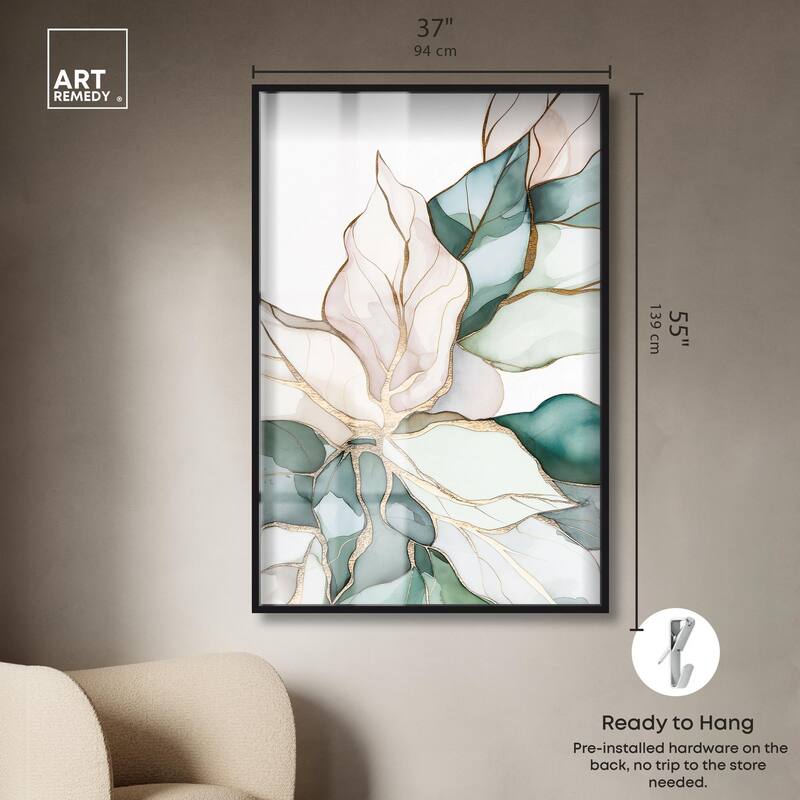 Pastel Leaves with Gold II Shadowbox by Art Remedy