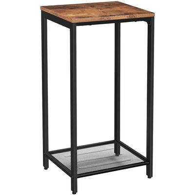 VASAGLE Rustic Brown Side Table, Metal End Table, Telephone Table with Mesh Shelf, Hallway, Living Room, Easy Assembly