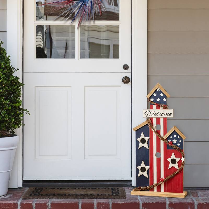 Glitzhome 30''H Patriotic/ Americana Wooden Birdhouse Porch Decor