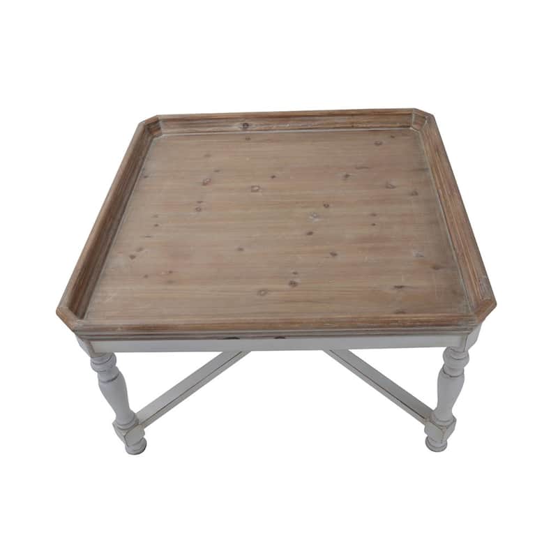 33" Brown White Casual Style Distressed Finished Square Coffee Table